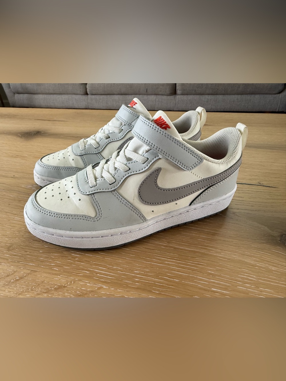 Nike Kids White & Light Gray Low-Top Sneakers with Red Tongue Logo